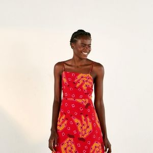 Farm Rio Red Bananas Back Tie Midi Dress
